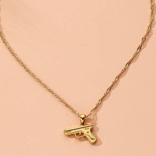

pendant necklaces necklace for women men punk chains fashion pistol style hip-hop aesthetic jewelry on the neck stainless steel, Silver