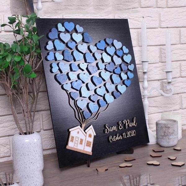 

personalized 3d wedding guestbook unique alternative wood sign in balloon hearts custom heart tree for rustic decor other event & party supp