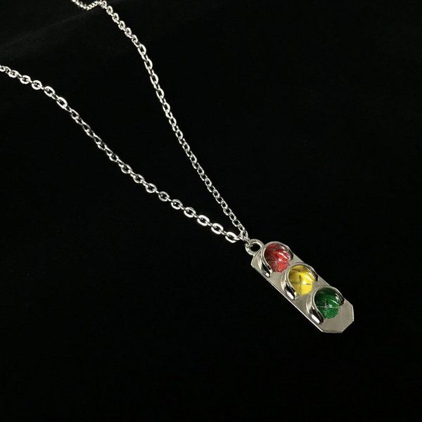 

pendant necklaces 70cm colorful traffic signal light necklace hiphop men women hip hop rap stainless steel fashion jewelry, Silver