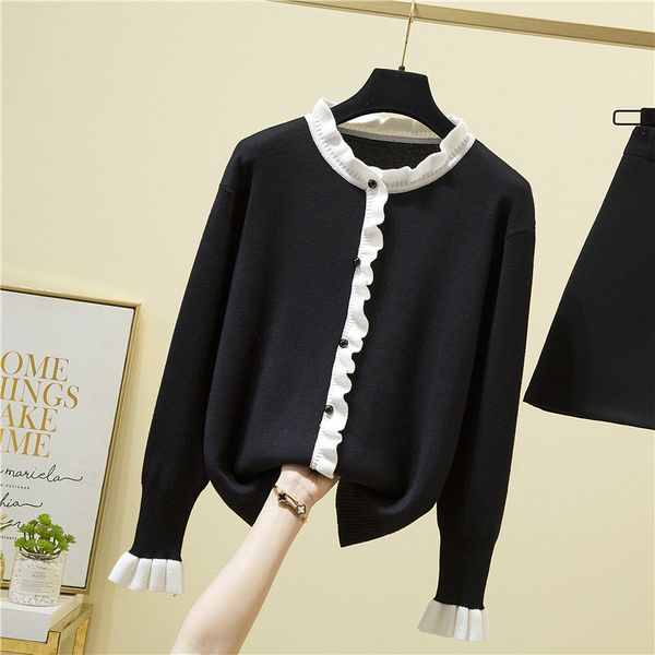 

women's sweaters female sweater frilly black cardigan collar long sleeve casual loose jumper mujer winter woman n3t9, White;black