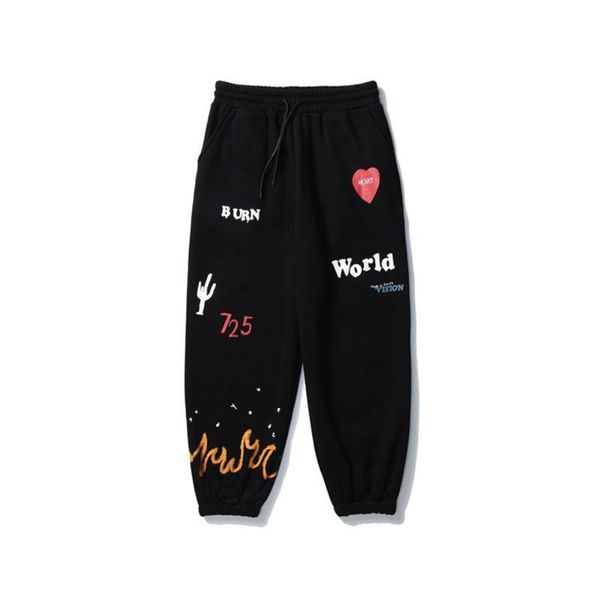 

autumn and winter men's hip-hop nine-point pants sports leisure original letter printing loose plus velvet, Black