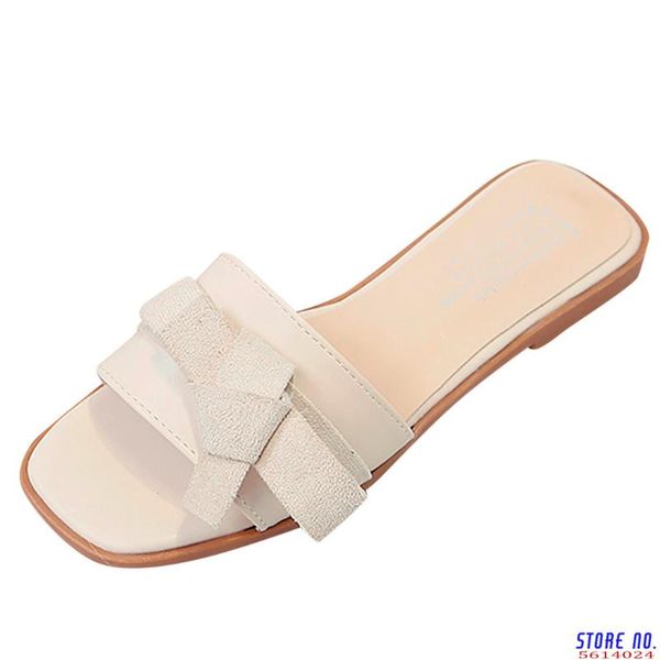 

slippers women's flip-flops summer fashion solid color bow flat beach casual shoes listing 2021, Black