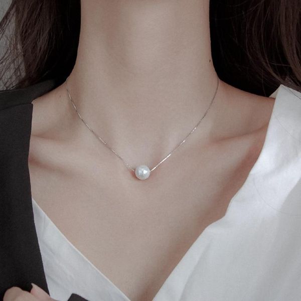 

chains simple elegant silver plated necklace 6/8/10mm pearl beads choker pendant for women female party jewelry
