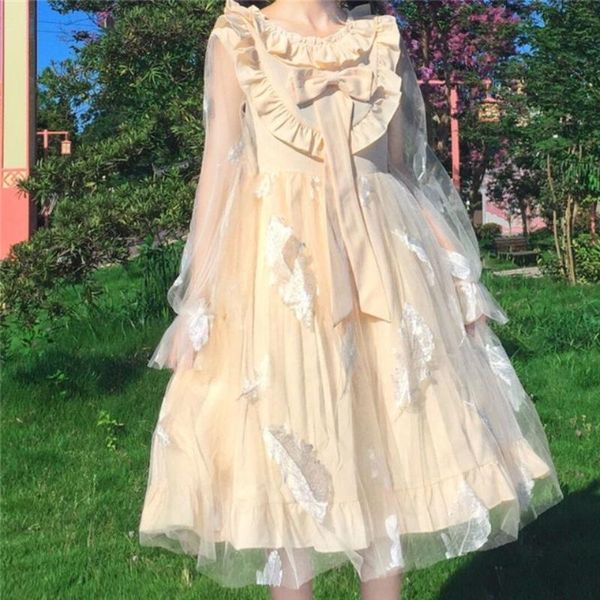 

women's wool & blends 2021 lori fairy dress xia ruan mei mesh bow auricular lace feather princess, Black