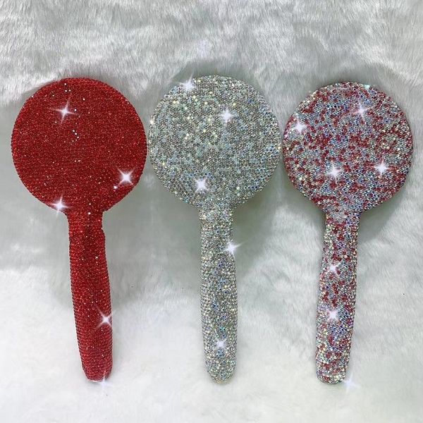 

mirrors handmand full diamonds wooden handle makeup mirror massage meridian airbag rhinestone comb portable compact hand held for women