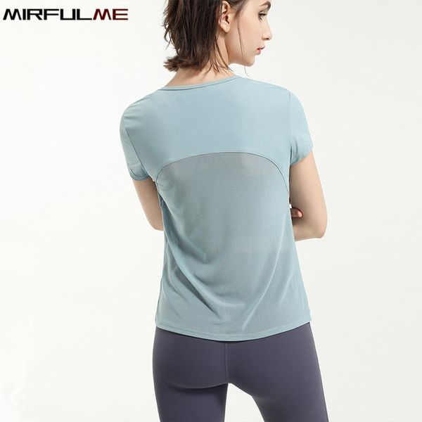 

yoga outfit summer women mesh sports short sleeves running t-shirts quick dry elastic dance shirts girls gym workout sportwear