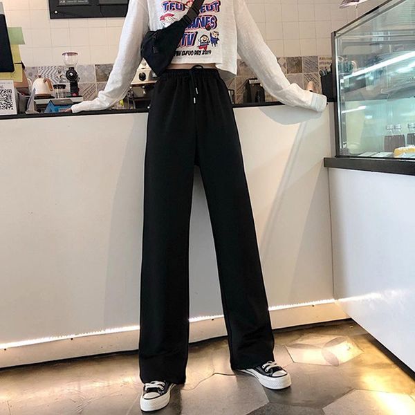 

women's pants & capris high waist black pendant wide-leg spring and autumn straight mopped loose leisure sports long pant, Black;white