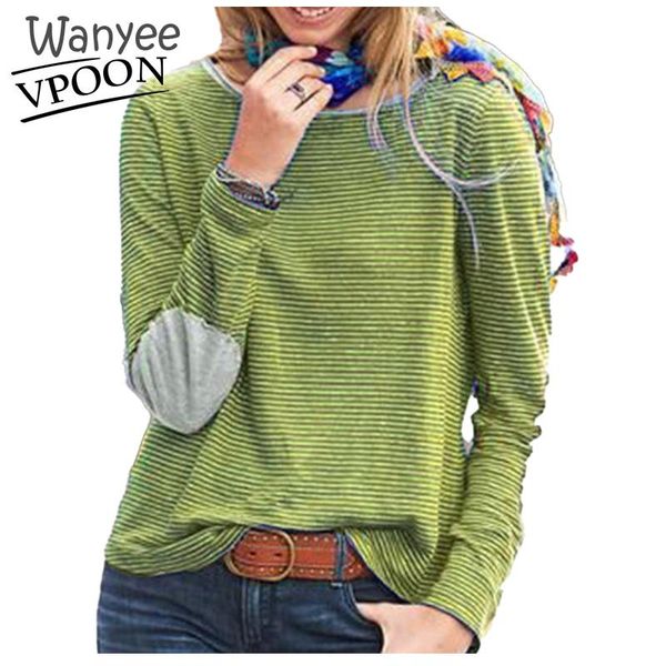 

fashion long sleeve striped pullover leisure spring female casual printing stitching round neck loose t-shirt plus size women's, White