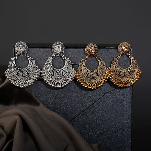 

vintage ethnic engraved round dangle tassel earrings for women female fashion jewelry wedding ornament accessories gifts, Silver