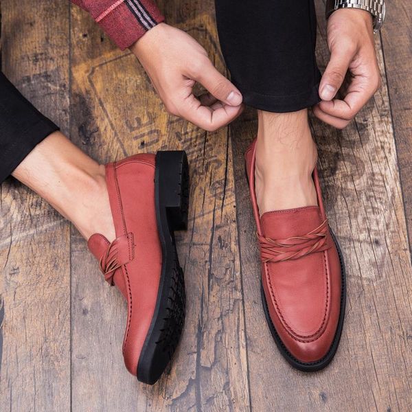 

dress shoes 2021 retro wedding flats men fashion leather formal business office slip on hv-041, Black