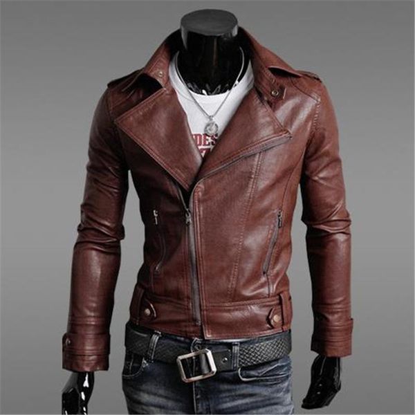 

men's fur & faux motorcycle bomber leather jacket men slim male coats plus size fall design biker pu jackets coat, Black