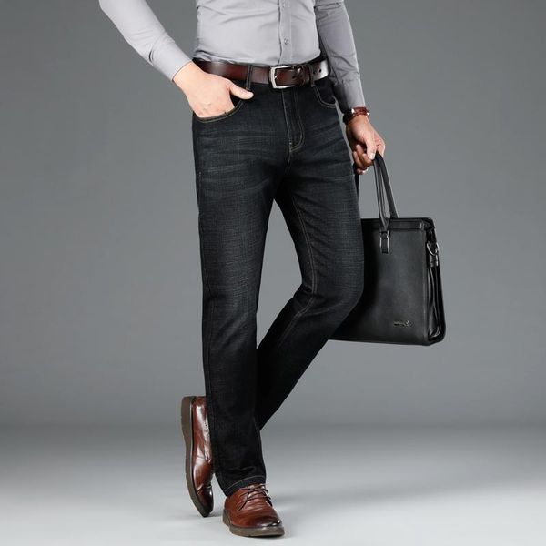 

men's jeans 2021 black stretch men business casual brand classic straight-leg plus size 28-40, Blue