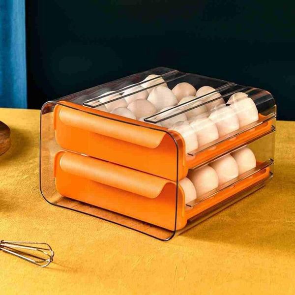 

storage bottles & jars household egg box drawer-type refrigerator double grid transparent 32 layer plastic tray n8d7