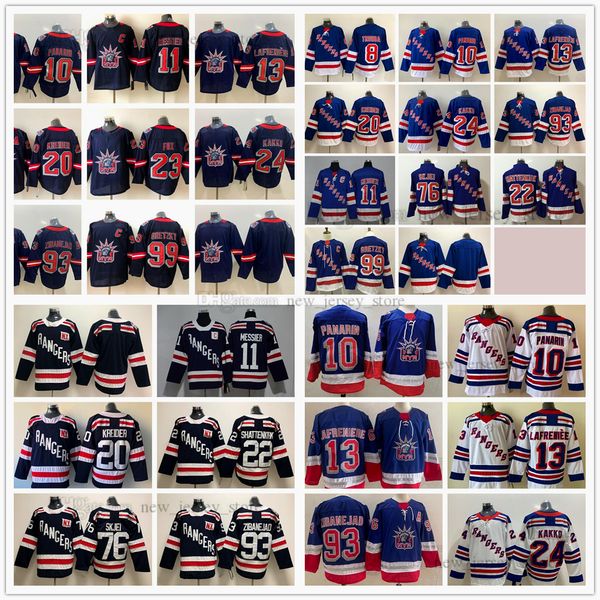 

2021 navy reverse retro ice hockey jerseys 13 alexis lafreniere 10 artemi panarin 24 kaapo kakko 93 mika zibanejad 8 jacob trouba 23 adam fo, Black;red