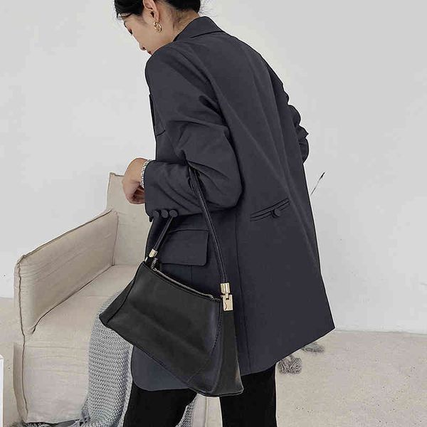 

women's suits & blazers [eam] women gray back vent big size blazer lapel long sleeve loose fit jacket fashion spring autumn 2022 1db320, White;black