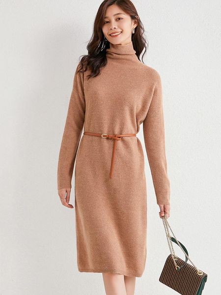 

casual dresses 100% wool turtleneck knit dress small brioche sitch women straight solid winter full sleeve soft long sweaters #2034, Black;gray