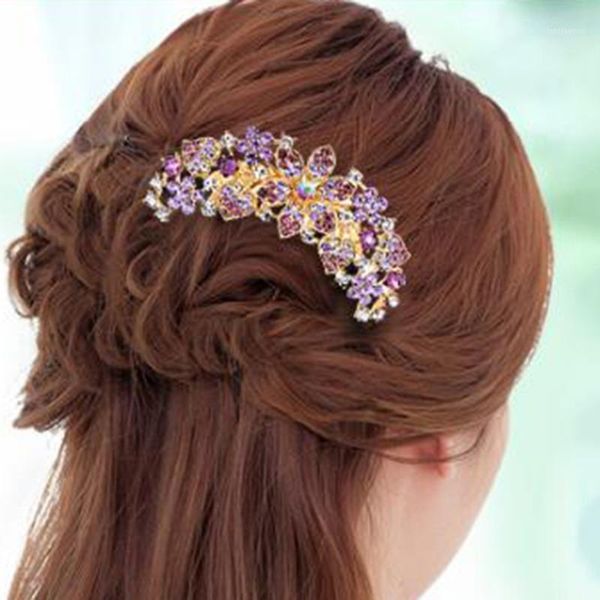 

fashion alloy hair comb crystals headdress floral rhinestones bride accessories bridesmaid decoration (purple) brushes1, Silver