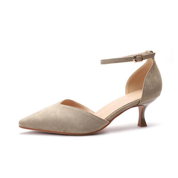 

sandals sandalias mujer 2021 women's ladies pumps fashion buckle strap round toe flock 6cm thin high heels women shoes size 35-42 black