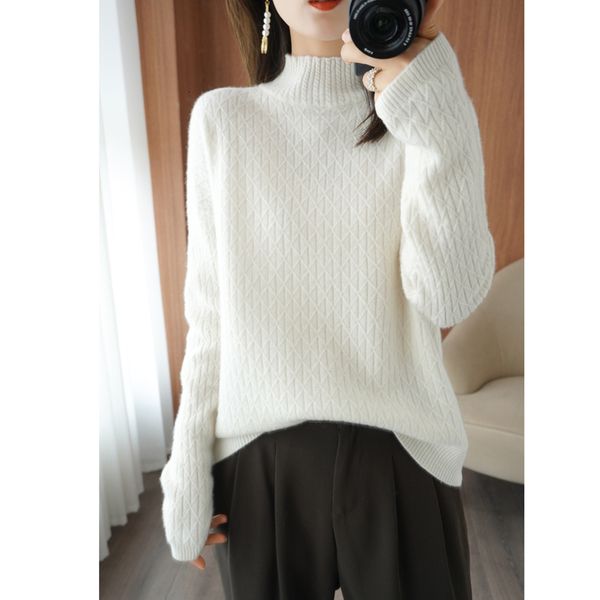 

women's sweaters cashmere sweater with a turtleneck, warm knitted or crocheted for women, winter jacket , lazy wool , thick r8e1, White;black