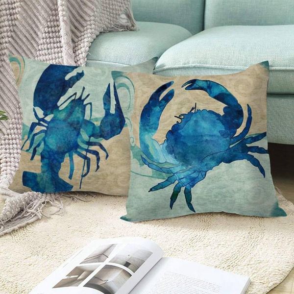 

sea marine animal pattern cotton linen throw pillow case funny lobster fish crab cushion cover car home sofa bed decoration cushion/decorati
