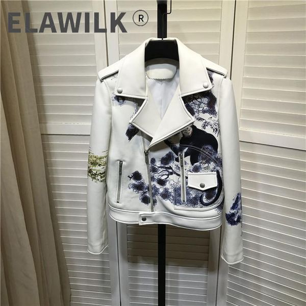 

women's leather & faux chic brand design animal print coat spring autumn genuine biker jackets b636, Black