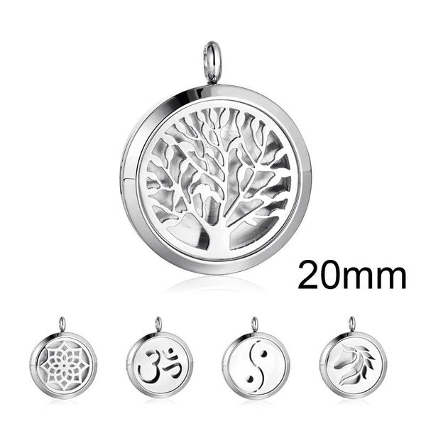 

pendant necklaces stainless steel round 20mm hollow essential oil perfume locket for diy making bracelet necklace, Silver