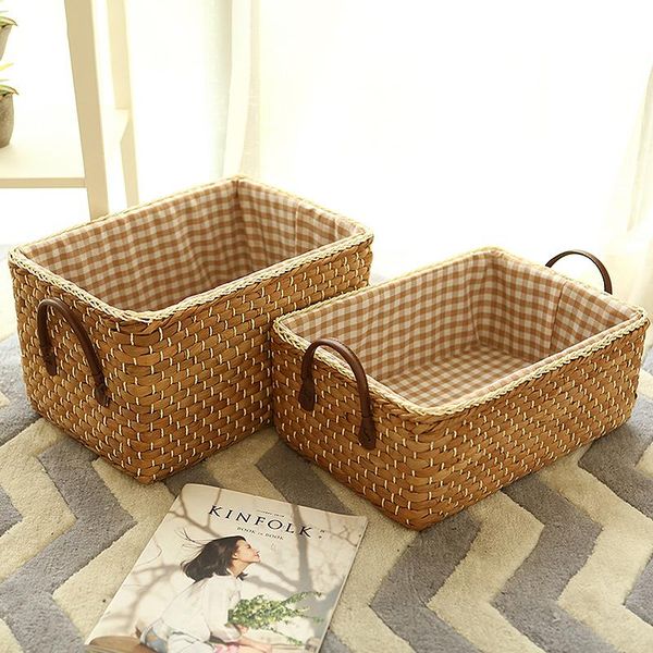 

storage baskets hand-woven basket kids toys deskorganizer sundries box wicker laundry panier osier cesta mimbre