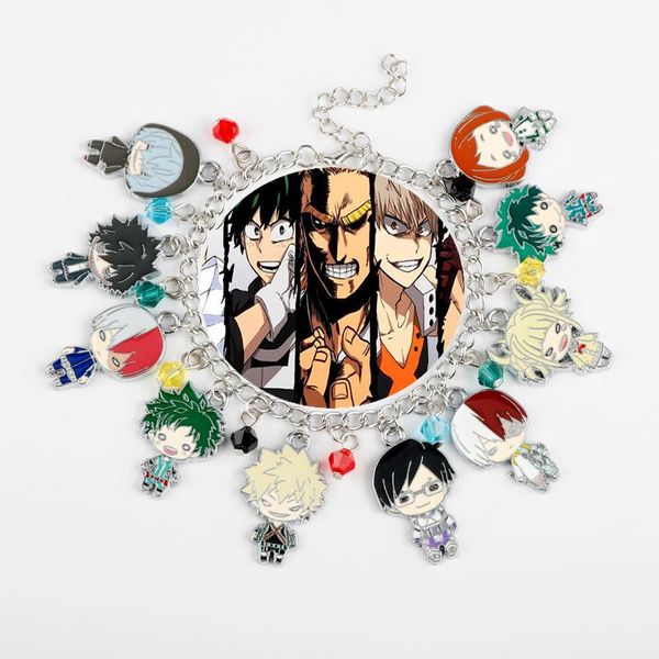 

anime my hero academia enamel charm bracelet cartoon action figure metal bangles bracelets jewelry gift for women girl kids link, chain, Black