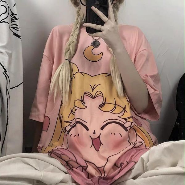 

women's t-shirt cute japan tees hip hop white funny amine t shirt femme casual youth summer oversize high street loose female