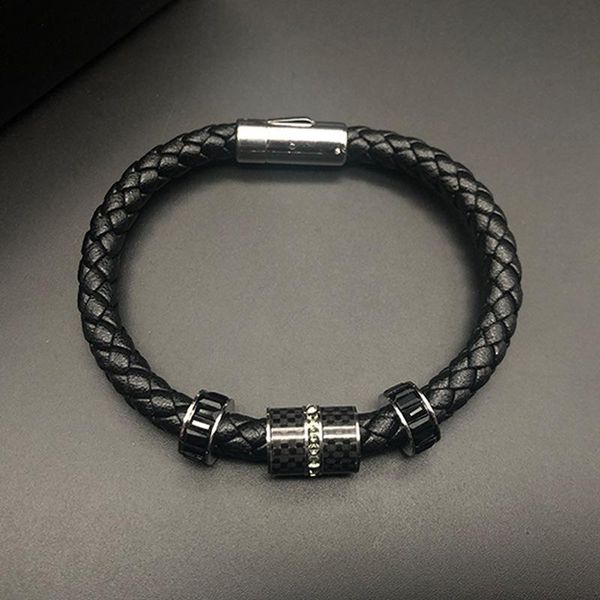 

charm bracelets personalized woven black transit bead bracelet stainless steel jewelry leather birthday gift, Golden;silver