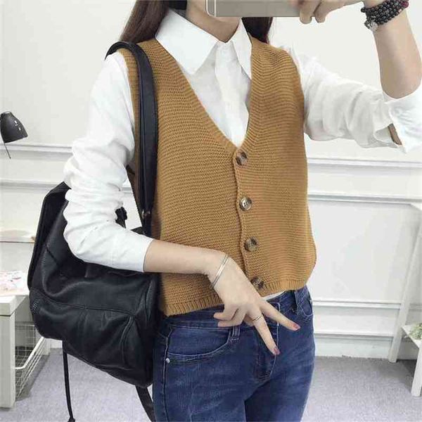 

sleeveless v-neck knitted sweater vest women loose single-breasted cardigan short paragraph female spring autumn 210427, Black;white