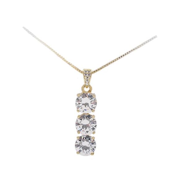 

brass jewelry box chain 3 zircon clavicle solitaire necklace for lady pendant necklaces, Silver