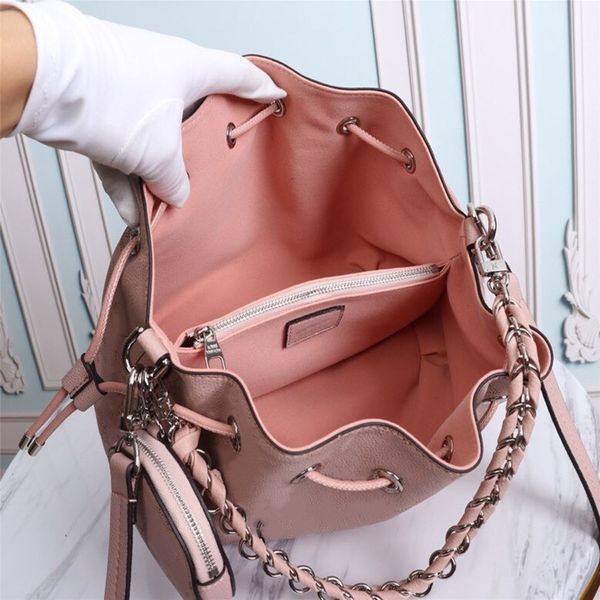 

pretty perforated personalized design women's bucket bag soft classic suit handbag leather woven handle& long leather shoulder bags 25*, Black;red