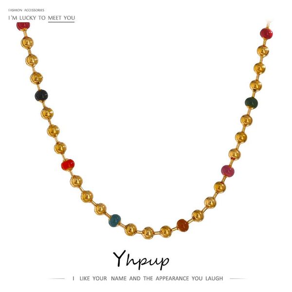 

chains yhpup stainless steel bead chain necklace statement colorful enamel collar joyerÃ­a acero inoxidable mujer gift, Silver