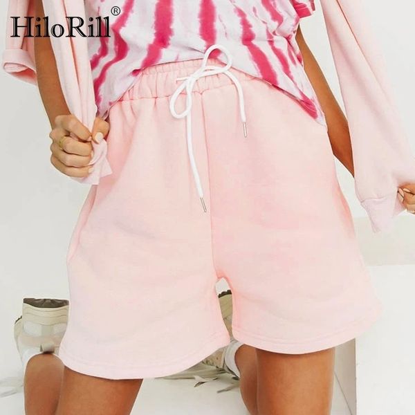 

women fashion home loose cotton sweatpants shorts solid elastic waist drawstring casual sport short femme 210508, White;black