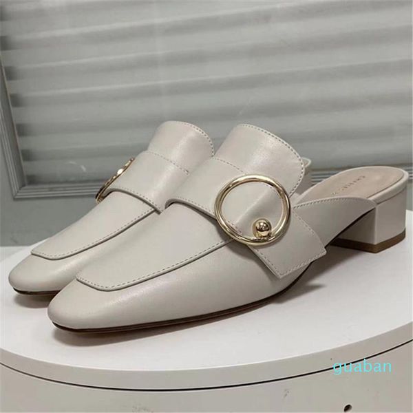 

dress shoes microfiber buckle mules women summer square toe ladies half slippers chunky heel beach sandals flip flops plus 7331, Black