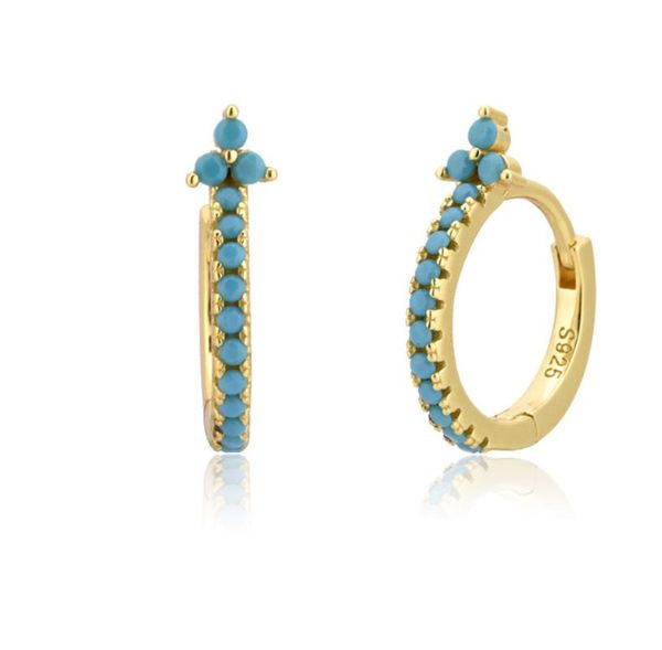 

hoop & huggie 925 sterling silver turquoise hoops earring piercing luxury zircon cz round loops ohrringe pendientes fashion fine jewel, Golden;silver