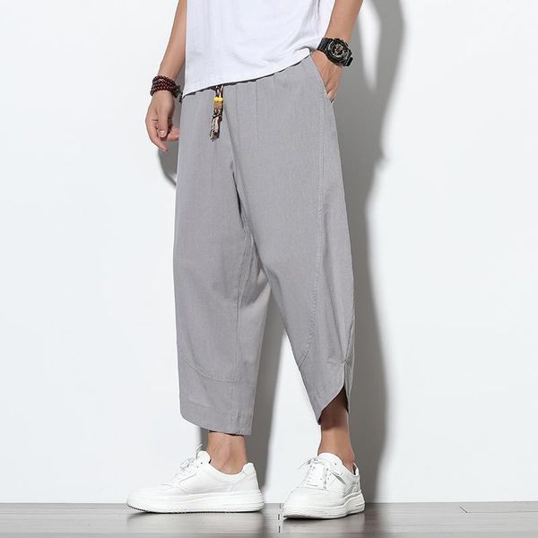 

plus size cotton linen harem pants mens jogger 2021 ankle-length male casual summer track trousers streetwear men's, Black