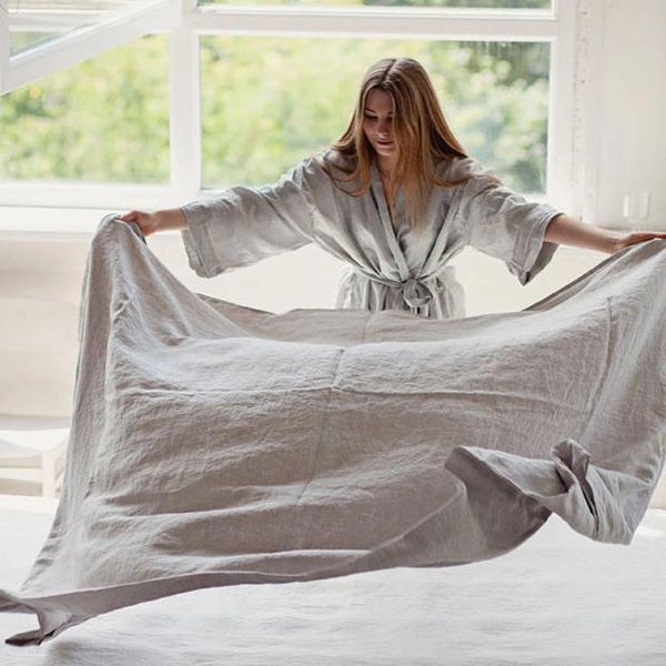 

sheets & sets home textiles pure stone washed linen bed flat sheet 100% french cover set natural healthy bedspread 1pcs bedclothes