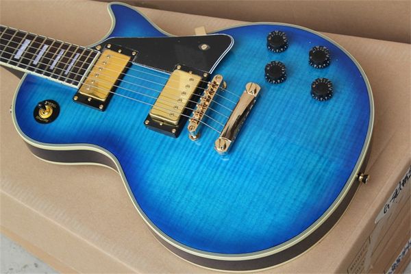 

china oem factory new brand blue quilted customs ebony fretboard fret nibs electric guitar
