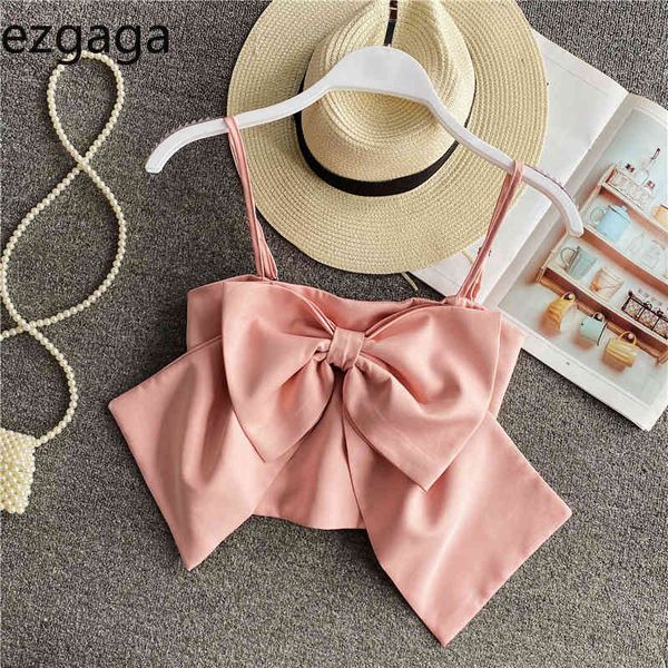 

ezgaga crop tank women sleeveless outwear sweet bowknot camis solid beach style fashion party clubwear feminino 210430, White