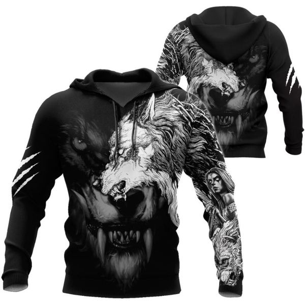 

men's hoodies & sweatshirts dark wolf tattoo 3d all over printed fashion men sweatshirt zip pullover casual jacket tracksuit, Black