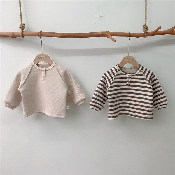

t-shirts spring kids girls boys shirts long sleeves striped blouses casual style children clothes e7363 prt6, Blue