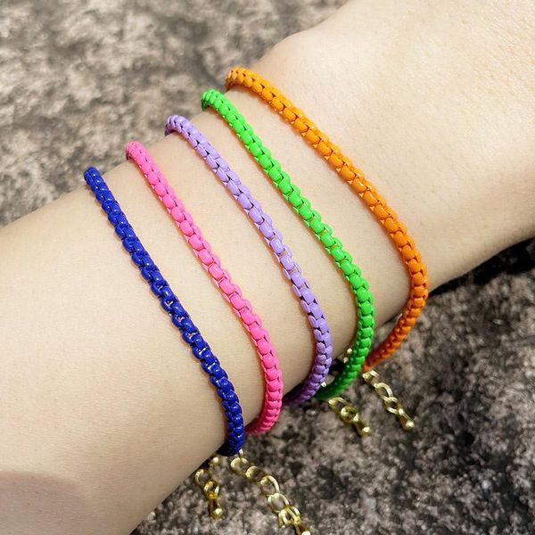

link, chain fashion colorful gold copper wristband bracelets boho matte dripping oil bracelet for women elegant simple jewelry, Black