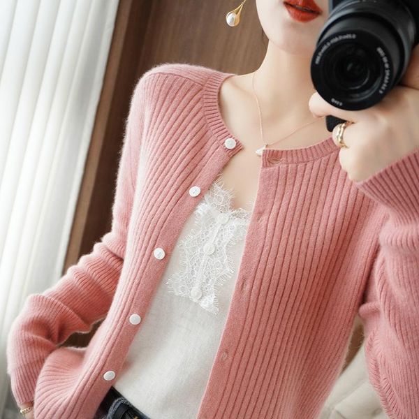 

women's knits & tees lafarvie spring wool blends women cardigan sweater female o neck long sleeve casual slim solid color oversized kn, White