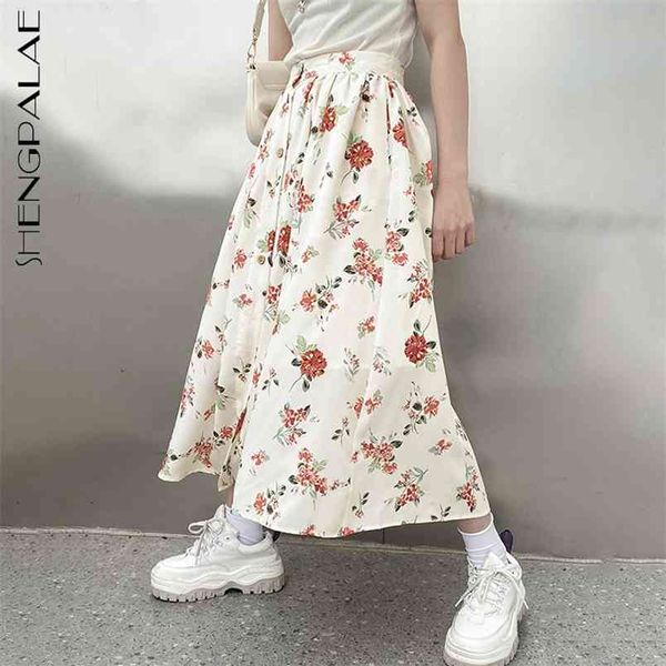 

floral high waist skirt women's summer single breasted split mid-calf female fashion 5c793 210427, Black