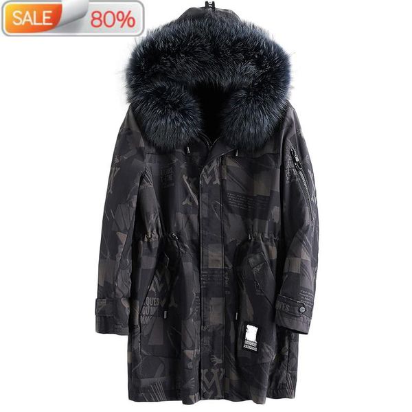 

men's leather & faux erkek parka winter jacket men real liner long coat raccoon fur collar plus size manteau homme hiver b215a0, Black