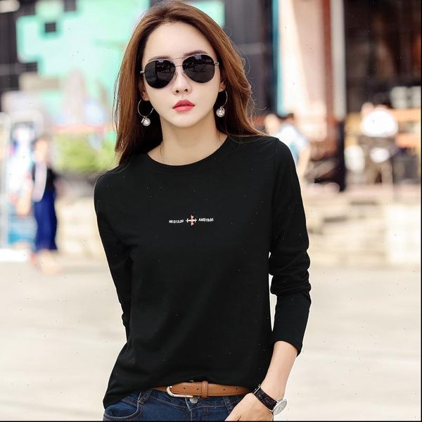 

women t shirt long sleeve winter tees plus size shirts for autumn cotton female mujer, White