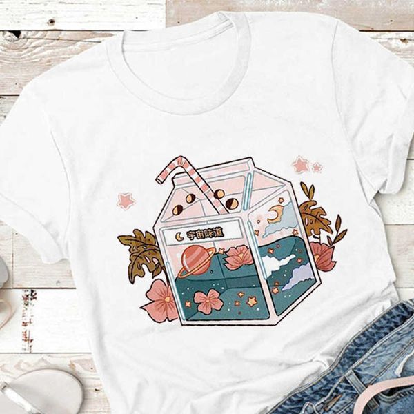 2020 novo suco de leite bebida bonito dos desenhos animados mulheres camiseta harajuku kawaii primavera verão tshirt casual tumblr roupa moda tops x0527