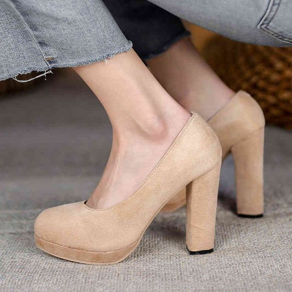 

dress shoes ochanmeb black gray nude chunky high heels pumps women round toe platform party wedding bridal spring summer size 45 i478